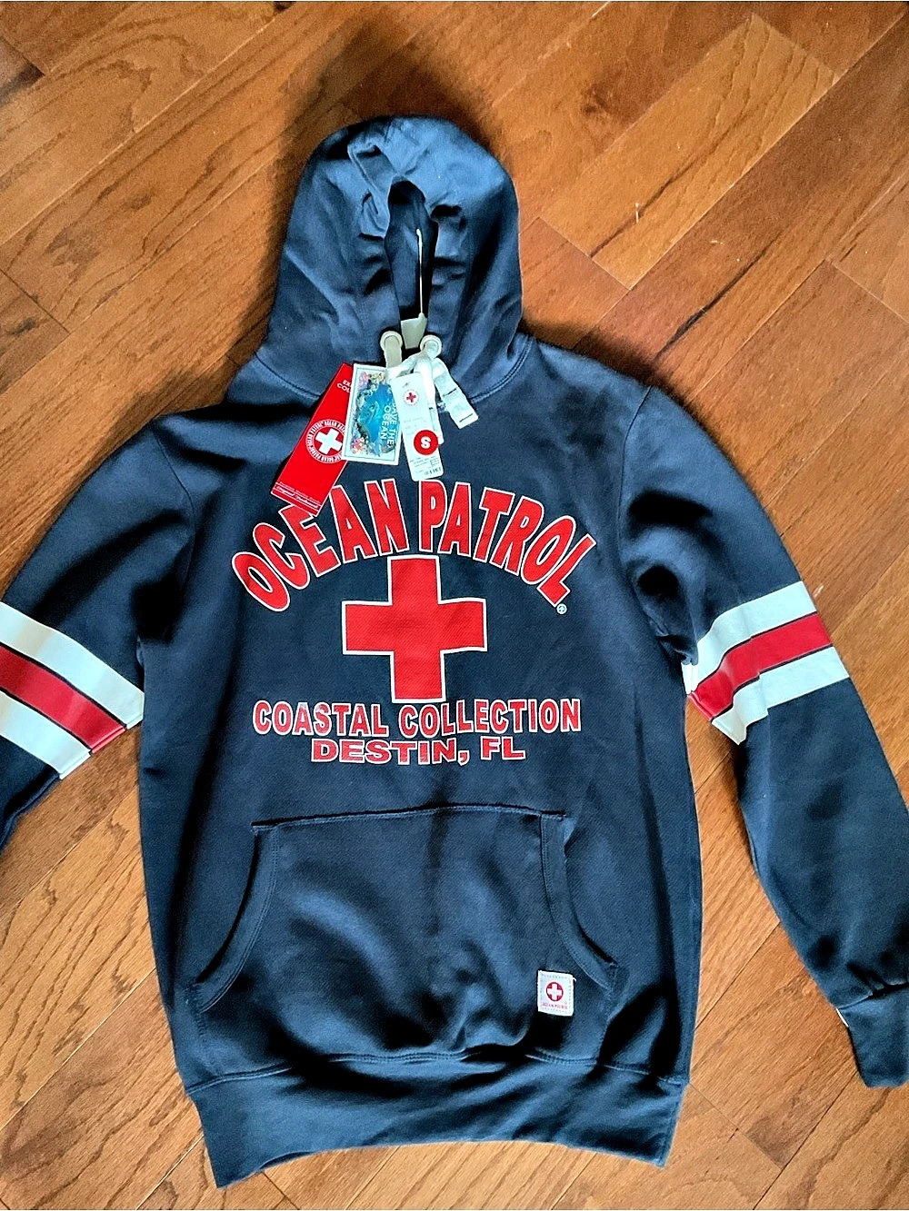 Ocean Patrol Coastal Collection Destin FL Hoodie Blue & Red Small - Picture 2 of 4